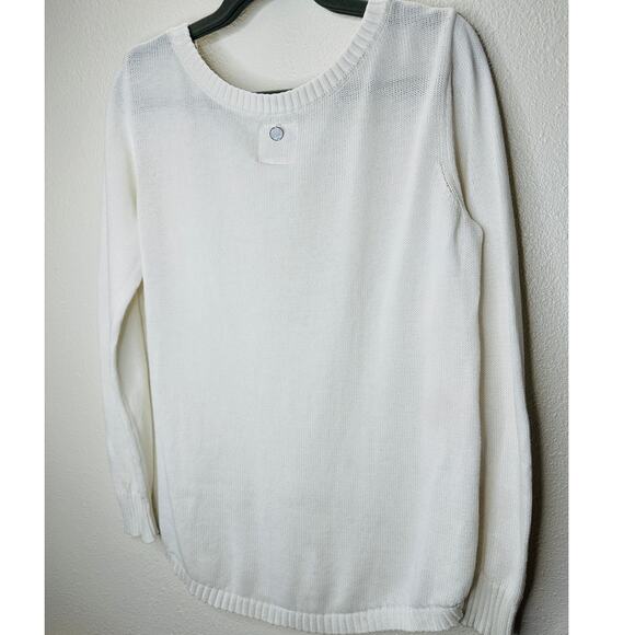 Billabong White Boat Neck High Low Shark Knit Pattern Sweater M - Picture 9 of 16